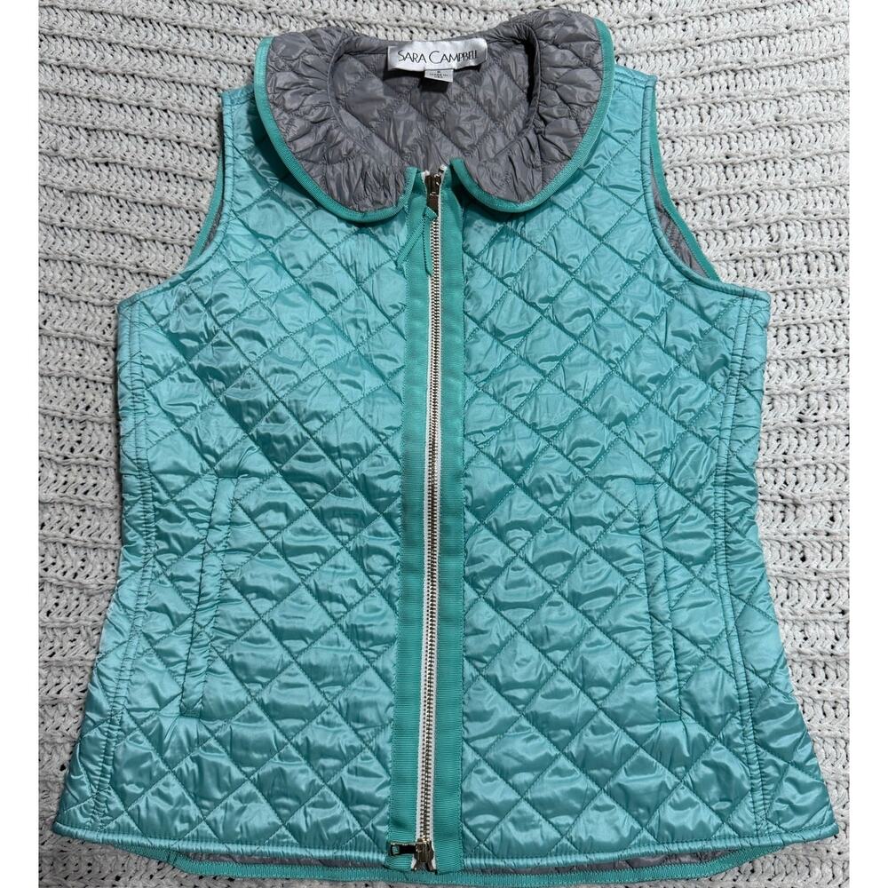 VTG Sara Campbell Quilted Vest Full Zip Women's Size Small Made in USA Blue Gray